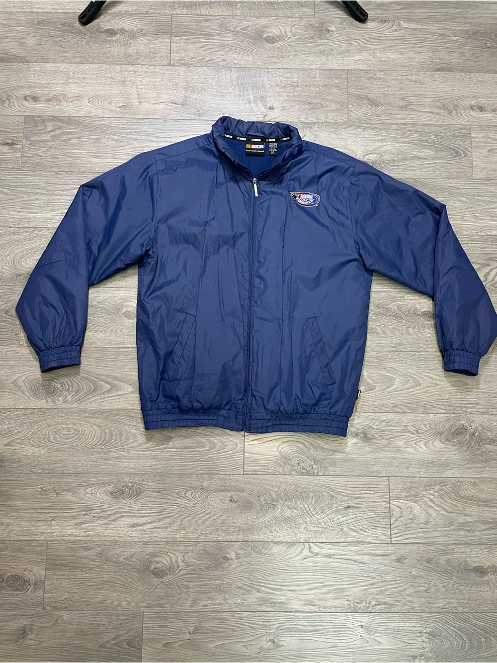 Vintage NASCAR Busch Series Blue Fleece-Lined Windbreaker Jacket Mens XL